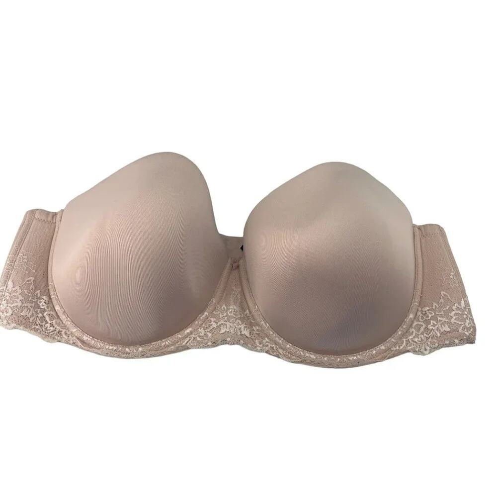 Torrid Curve Rose Dust Strapless Lined Smooth Straight Back Lace Bra 44D